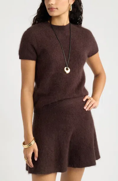Open Edit Cozy Edit Short Sleeve Mock Neck Sweater In Brown Ganache