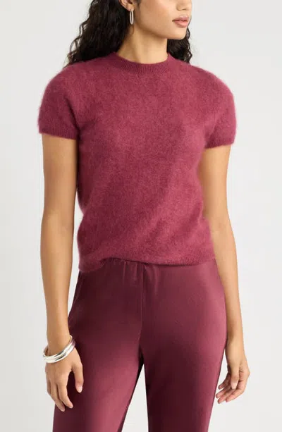 Open Edit Cozy Edit Short Sleeve Mock Neck Sweater In Burgundy Banner