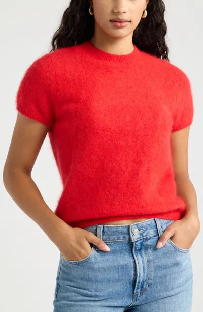 Open Edit Cozy Edit Short Sleeve Mock Neck Sweater In Red Salsa