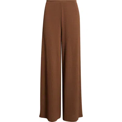 Open Edit Crepe Wide Leg Pants In Brown