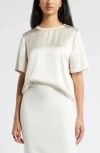 Open Edit Crewneck Satin T-shirt In Ivory Dove