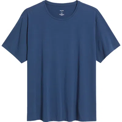 Open Edit Crewneck Stretch Cotton T-shirt In Navy Armada