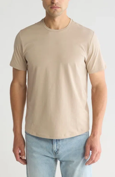 Open Edit Crewneck Stretch Cotton T-shirt In Tan Thread