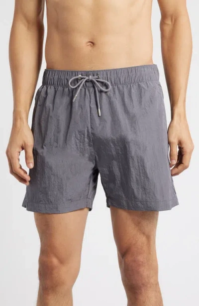 Open Edit Crinkled Nylon Swim Trunks In Grey Excalibur