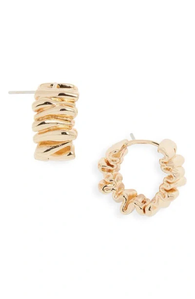 Open Edit Crinkly Hoop Earrings In Gold