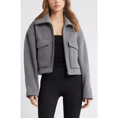 Open Edit Crop Zip Jacket In Grey Mockingbird