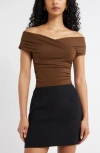 Open Edit Crossover Off The Shoulder Top In Brown