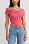 Open Edit Crossover Off The Shoulder Top In Pink