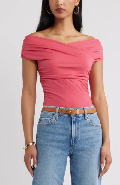 Open Edit Crossover Off The Shoulder Top In Pink