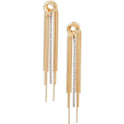 Open Edit Crystal & Chain Drop Earrings In Grey- Gold