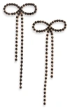 Open Edit Crystal Bow Drop Earrings In Black- Gold