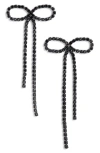 Open Edit Crystal Bow Drop Earrings In Black- Hematite