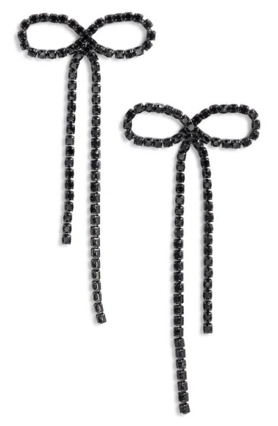 Open Edit Crystal Bow Drop Earrings In Black- Hematite