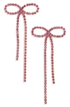 Open Edit Crystal Bow Drop Earrings In Pink- Gold