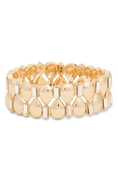 Open Edit Crystal Embellished Teardrop Stretch Bracelet In Clear- Gold