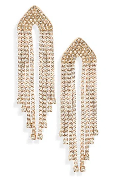 Open Edit Crystal Fringe Drop Earrings In Clear- Gold