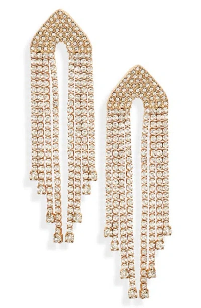 Open Edit Crystal Fringe Drop Earrings In Clear- Gold