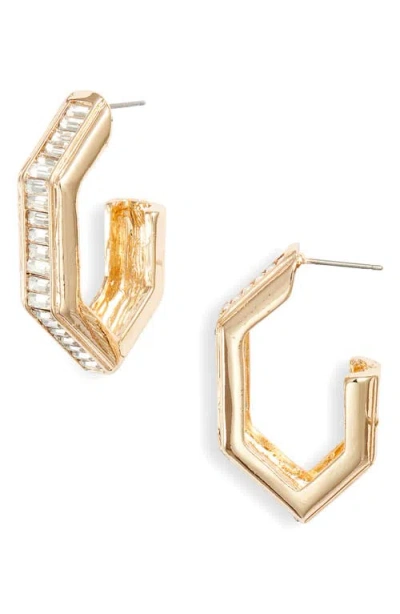 Open Edit Crystal Geometric Hoop Earrings In Clear- Gold
