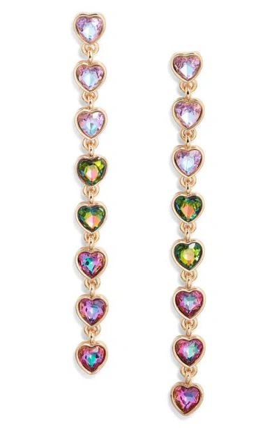 Open Edit Crystal Heart Linear Drop Earrings In Multi