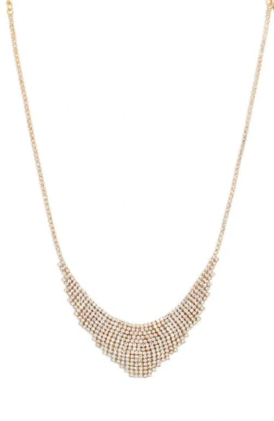Open Edit Crystal Mesh Frontal Necklace In Clear- Gold