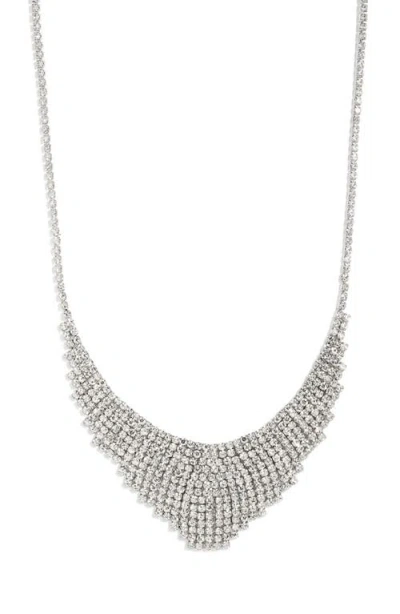 Open Edit Crystal Mesh Frontal Necklace In Clear- Rhodium