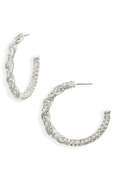 Open Edit Crystal Pavé Hoop Earrings In Metallic
