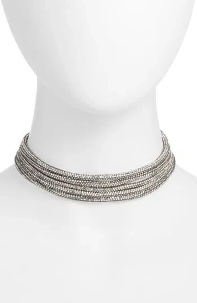 Open Edit Crystal Rope Layered Choker Necklace In Silver- Gold