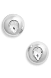 Open Edit Crystal Teardrop Puffy Button Earrings