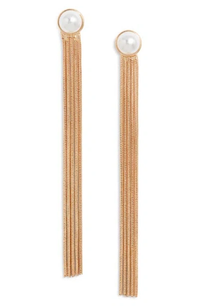 Open Edit Cultured Pearl Chain Fringe Drop Earrings In Gold