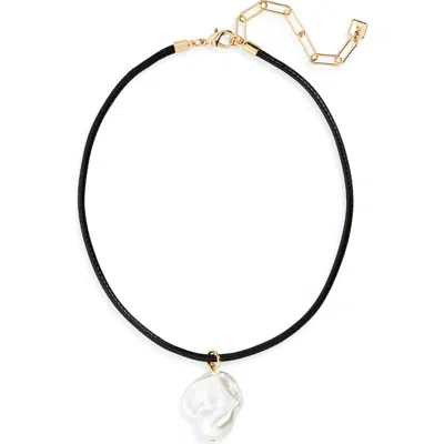 Open Edit Cultured Pearl Pendant Necklace In Black
