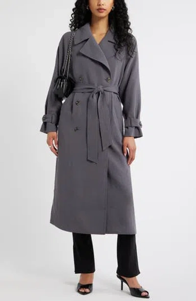 Open Edit Curator Crepe Oversize Trench Coat In Gray