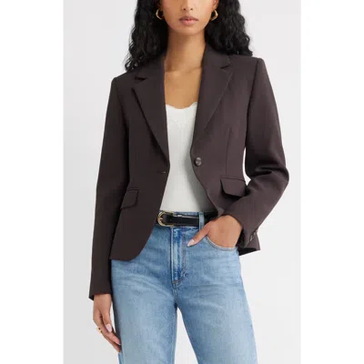Open Edit Curator Crepe Shrunken Blazer In Brown Ganache