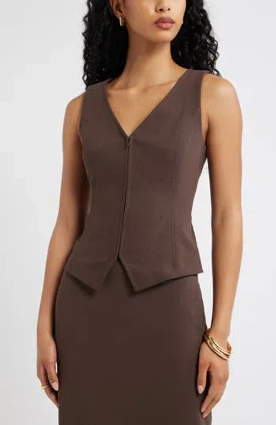 Open Edit Curator Crepe Sleeveless Top In Brown