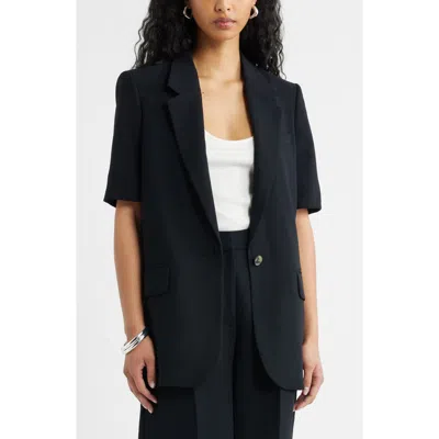 Open Edit Curator Short Sleeve Blazer In Black