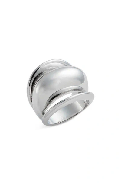 Open Edit Curved Convex Polished Ring In Rhodium