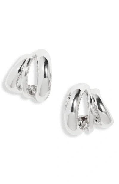 Open Edit Curved Triple Hoop Earrings In Metallic