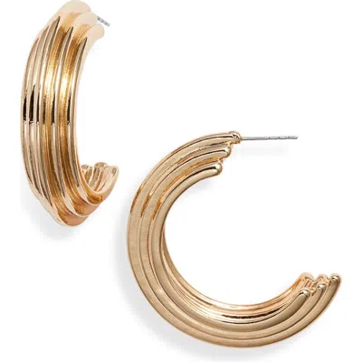 Open Edit Deco Ridge Hoop Earrings In Gold