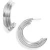 Open Edit Deco Ridge Hoop Earrings In Rhodium