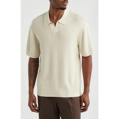 Open Edit Diagonal Stitch Short Sleeve Polo Sweater In Neutral