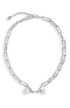 Open Edit Double Faux Pearl Link Necklace