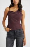 Open Edit Drape Asymmetric Neck Top In Brown
