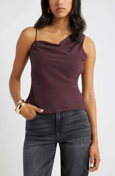 Open Edit Drape Asymmetric Neck Top In Brown
