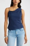 Open Edit Drape Asymmetric Neck Top In Blue