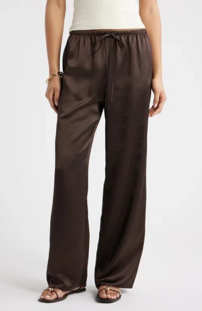 Open Edit Drawstring Waist Satin Pants In Brown