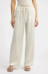 Open Edit Drawstring Waist Satin Pants In White