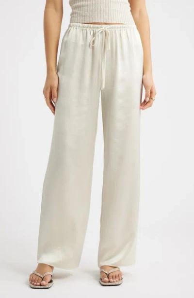 Open Edit Drawstring Waist Satin Pants In White