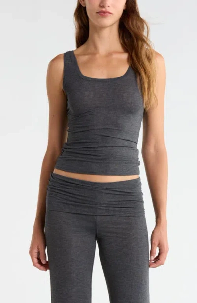 Open Edit Dreamy Rib Pajama Tank In Grey Dark Heather