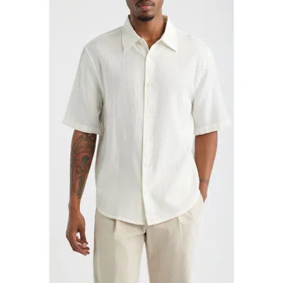Open Edit Dune Oversize Short Sleeve Wool Blend Jacquard Button-up Shirt In Neutral