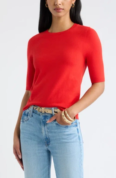 Open Edit Elbow Sleeve Crewneck Sweater In Red