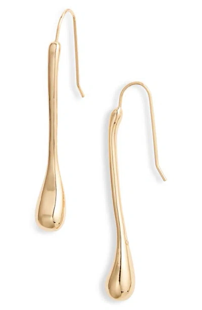 Open Edit Elongated Teardrop Linear Earrings In Gold